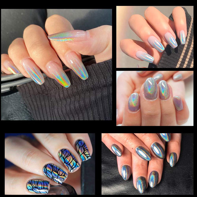 Holographic Nail Powder Holo Powder for Nails Chrome Nail Powder Rainbow Unicorn Mirror Effect Glitter Dust Multi Manicure Pigment Nail Art DIY Deco with Sponge Tool/3pcs, 0.04oz/1g - BeesActive Australia