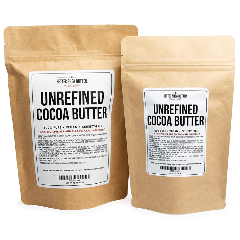 Unrefined Cocoa Butter - Use on Pregnancy Stretch Marks, Make Moisturizing Lotion, Chap Stick, Lip Balm and Body Butter - 100% Pure, Food Grade, Smells Like Chocolate - 16 oz by Better Shea Butter 1 Pound (Pack of 1) - BeesActive Australia