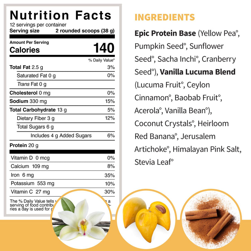 Sprout Living Epic Protein Vanilla Lucuma, 454 g - BeesActive Australia