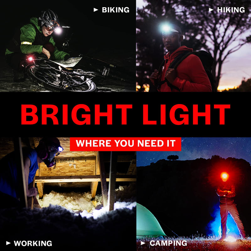 GearLight LED Head Lamp - Pack of 2 Outdoor Flashlight Headlamps w/Adjustable Headband for Adults and Kids - Hiking & Camping Gear Essentials - S500 Black 2 Pack - BeesActive Australia