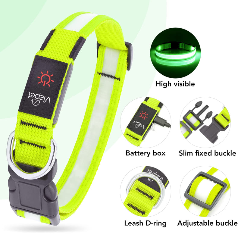 VIZPET LED Dog Collar USB Rechargeable 100% Waterproof Adjustable Light Up Dog Collar Super Bright Safety Light Glowing Collars for Dogs Green Large[18.89-23.62 inch/48-60cm] - BeesActive Australia