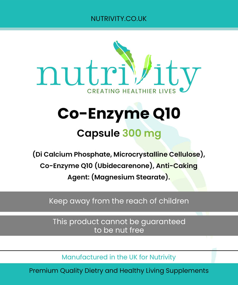 CoQ10 300mg Vegan Capsule - Co Enzyme Q10 High Strength Naturally Fermented Ubiquinone - Made in The UK by Nutrivity (120) 120 - BeesActive Australia