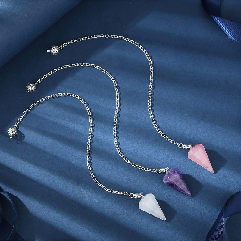XIANNVXI 3 Pcs Crystal Pendulum Amethyst Rose Quartz Clear Quartz Pendulums for Divination Dowsing Pendulum Crystals Gemstones Cone Pendant Reiki Witchcraft Wicca Supplies A - Amethyst,rose Quartz,clear Quartz - BeesActive Australia