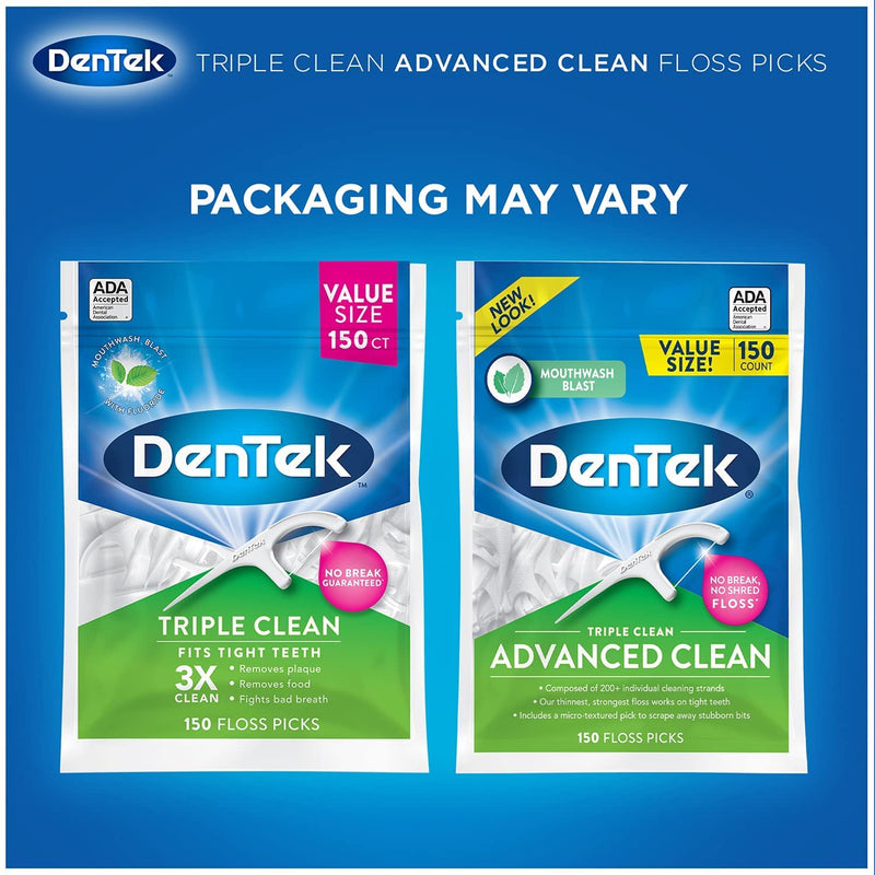 DenTek Triple Clean Floss Picks, No Break Guarantee, 150 Count, 3 Pack 150 Count (Pack of 3) Pack of 3 - BeesActive Australia
