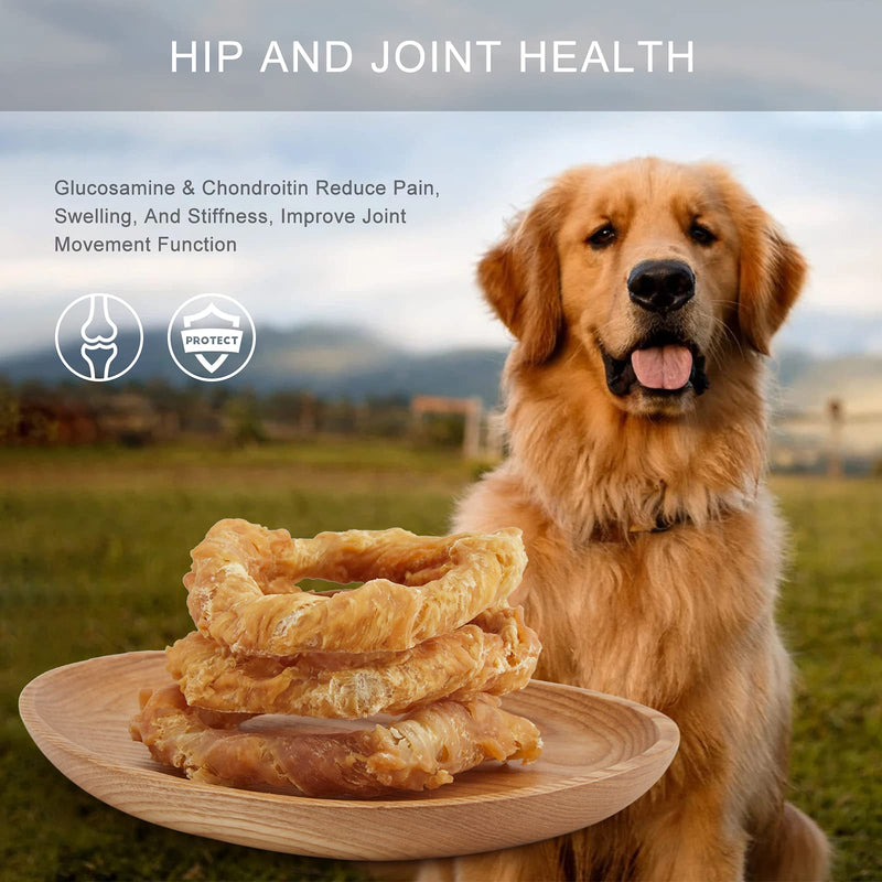Jungle Calling Beef Tendons for Adult Dogs, Chicken Wrapped Tendons Dog Chews Long Lasting Hip and Joint Supplement for Dogs with Glucosamine (Ring) - BeesActive Australia
