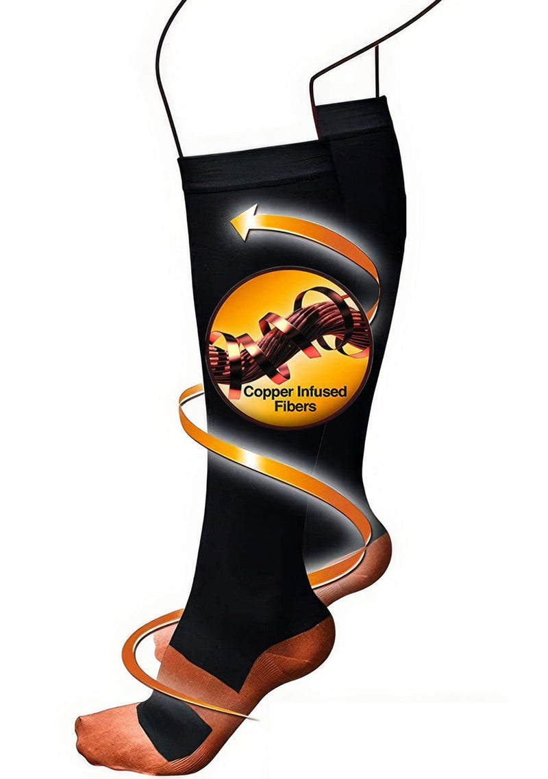 Copper Compression Socks Men Women - Arthritis Socks or DVT Flight Socks 1 Pair One Size BLACK - BeesActive Australia