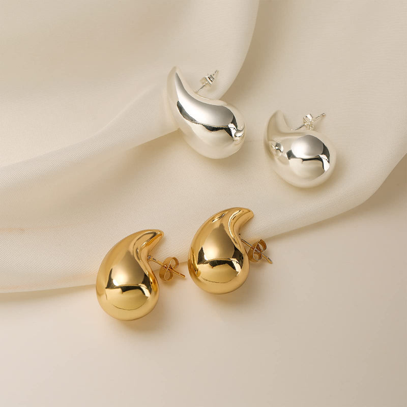 Apsvo Chunky Gold Hoop Earrings for Women, Dupes Earrings Lightweight Waterdrop Hollow Open Hoops, Hypoallergenic Gold Plated Earrings Fashion Jewelry for Women Girls silver - BeesActive Australia