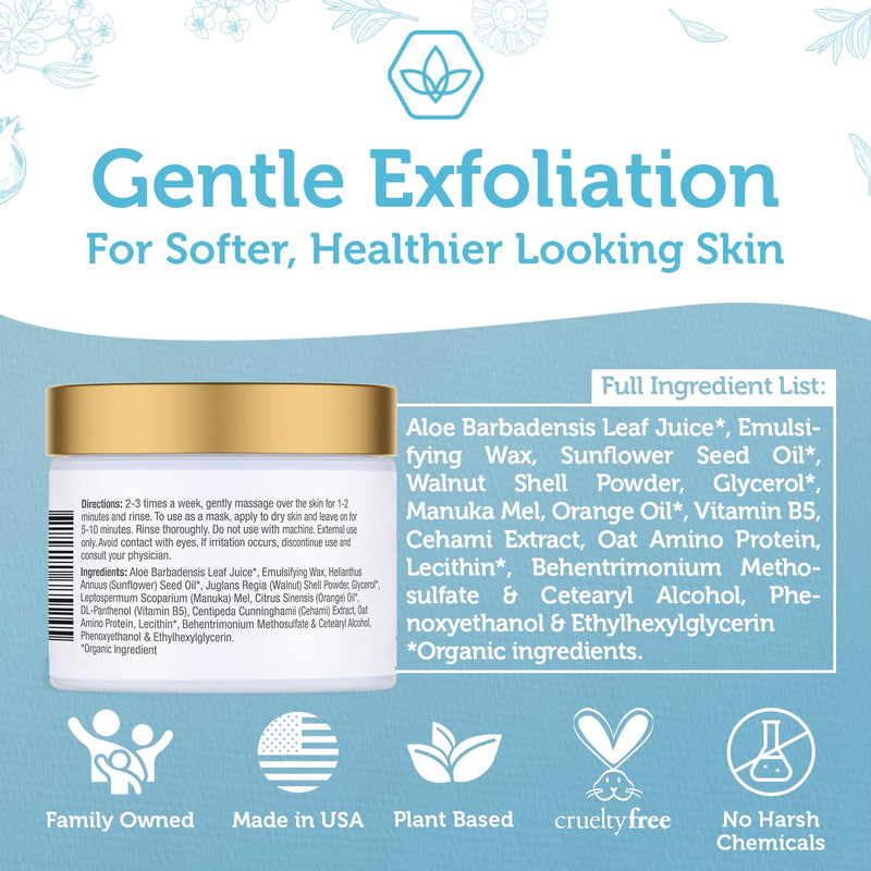 Era Organics Microdermabrasion Facial Scrub & Face Exfoliator - Spa Quality Exfoliating Face Mask with Manuka Honey & Walnut - Moisturizing Facial Exfoliant for Dry Skin, Blackheads & Wrinkles (2 oz) 2 Ounce (Pack of 1) - BeesActive Australia