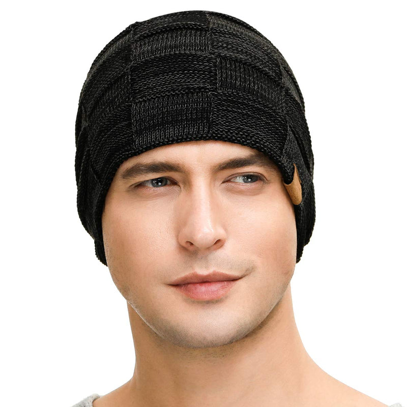 Vgogfly Slouchy Beanie for Men Winter Hats for Guys Cool Beanies Mens Lined Knit Warm Thick Skully Stocking Binie Hat Black - BeesActive Australia