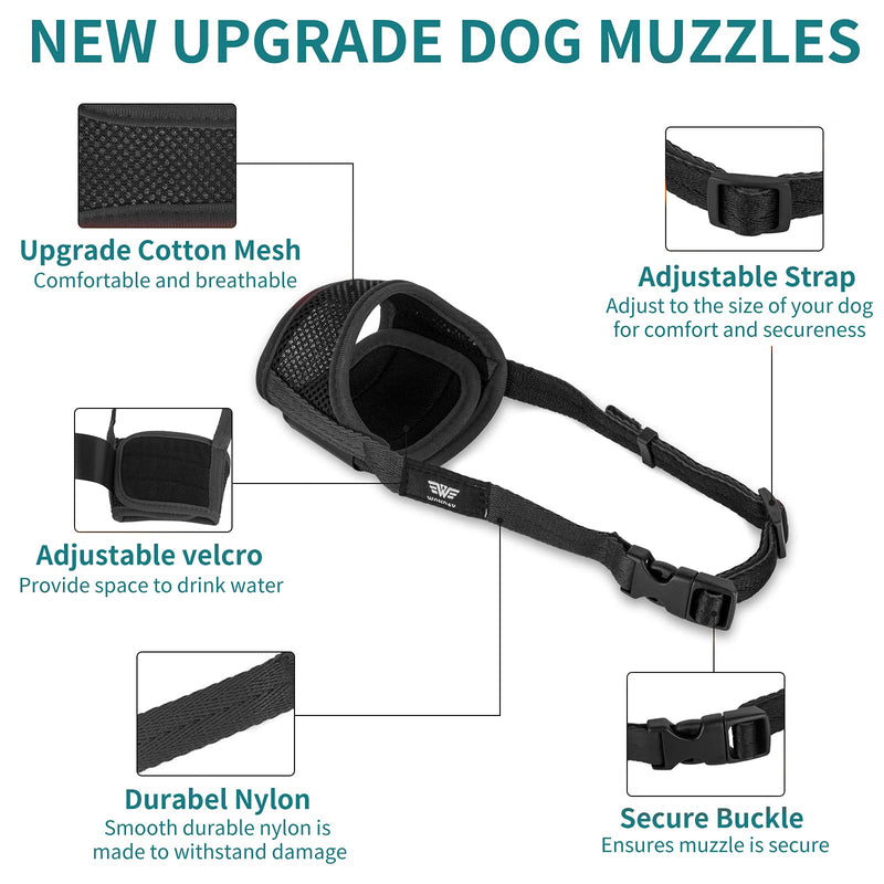 WONDAY Dog Muzzle for Small Medium Large Dogs, Dog Muzzles for Biting Barking and Chewing Puppy Muzzle Nylon Soft Mesh Breathable Adjustable Loop Muzzle Anti-Dropping L Black - BeesActive Australia
