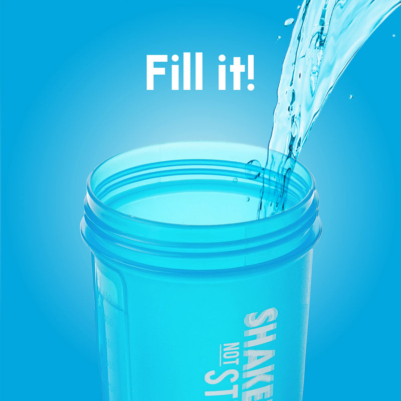 Shake That Weight 450ml Protein Shaker - Blue - With Storage Attachment For Protein and Diet Shake Powder, Wire Ball Mixer, Bag Attachment Loop - BeesActive Australia