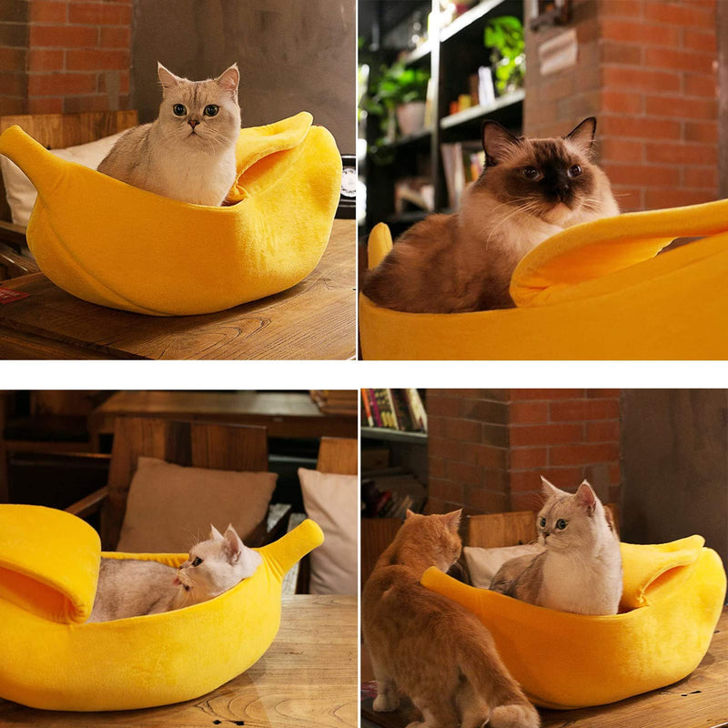 SEIS Winter Cat Banana Bed Dog House Warm Boat Pet Sleep Nest Cotton Cushion Coral Fleece Dog Pad Cat Mat Medium - BeesActive Australia
