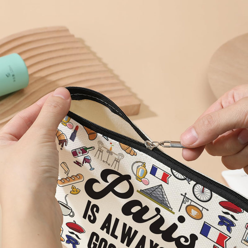 Paris Travel Gift Cosmetic Bag Paris Lover Gifts Makeup Bag Paris City Skyline Themed Gifts for Paris Traveller Women Friends Sister Birthday Christmas Bachelorette Party Favors Girls Trip Gifts White477 - BeesActive Australia