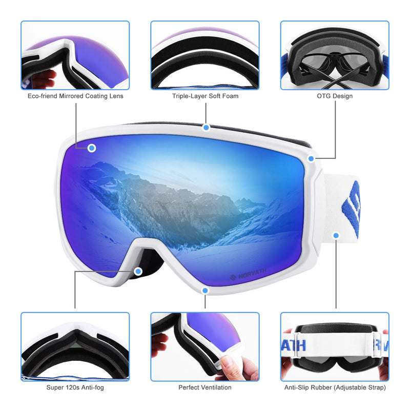 SH HORVATH Ski Snowboard OTG Goggles, HD Mirrored Anti-Fog Goggle for Men Women #Vlt 14% - BeesActive Australia