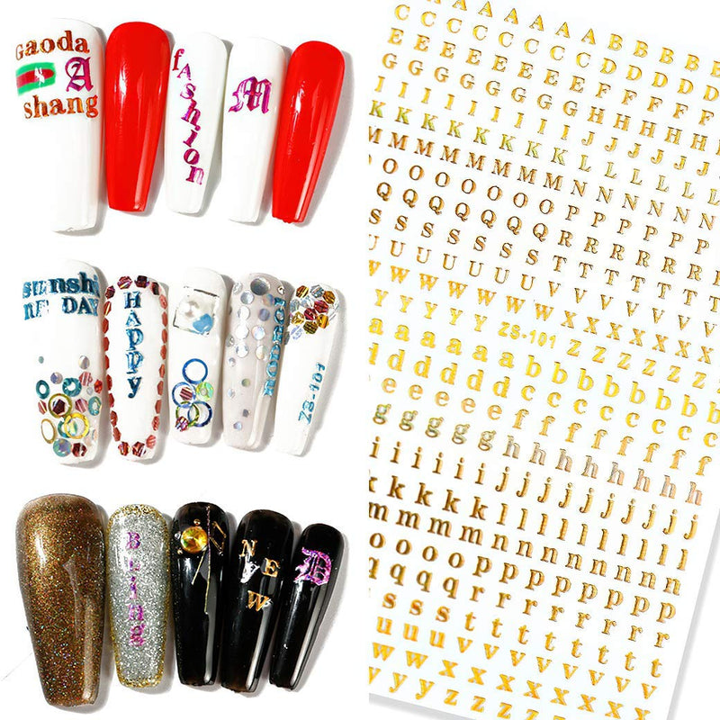 Holographic English Letter Nail Art Stickers 8 Sheets 3D Alphabet Designs Colorful Nail Decals Adhesive Letter for Women Girls DIY Nail Decoration Manicure - BeesActive Australia