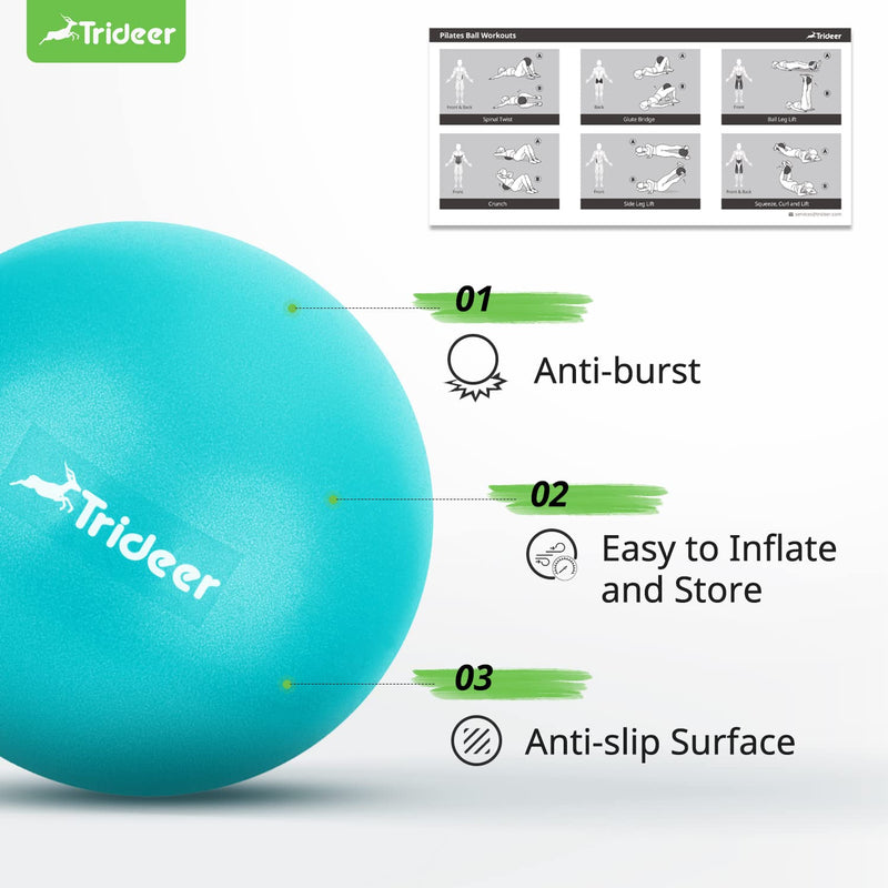 Trideer Pilates Ball 9 Inch Core Ball, Small Exercise Ball with Exercise Guide Barre Ball Bender Ball Mini Yoga Ball for Pilates, Yoga, Core Training, Physical Therapy, Balance, Stability, Stretching Turkis 23cm - BeesActive Australia