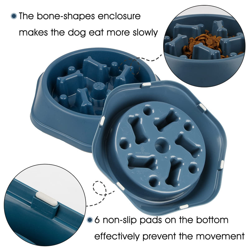 DPOEGTS Slow Feeder Dog Bowl, Puzzle Dog Food Bowl Anti-Gulping Interactive Dog Bowl and Water Dog Bowl for Small/Medium Sized Dogs Bone-Blue-(Not Travel Bowl) - BeesActive Australia