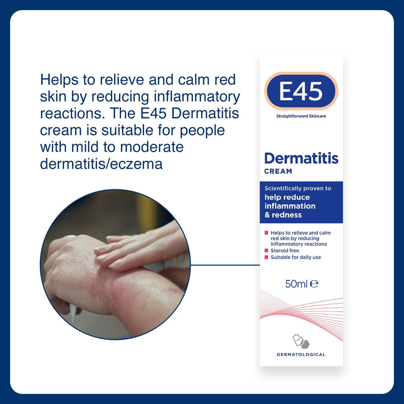 E45 Dermatitis Cream for Inflammation and Redness, Steroid Free, Anti-inflammatory Cream, Eczema Repair Moisturiser, 50 ml - BeesActive Australia