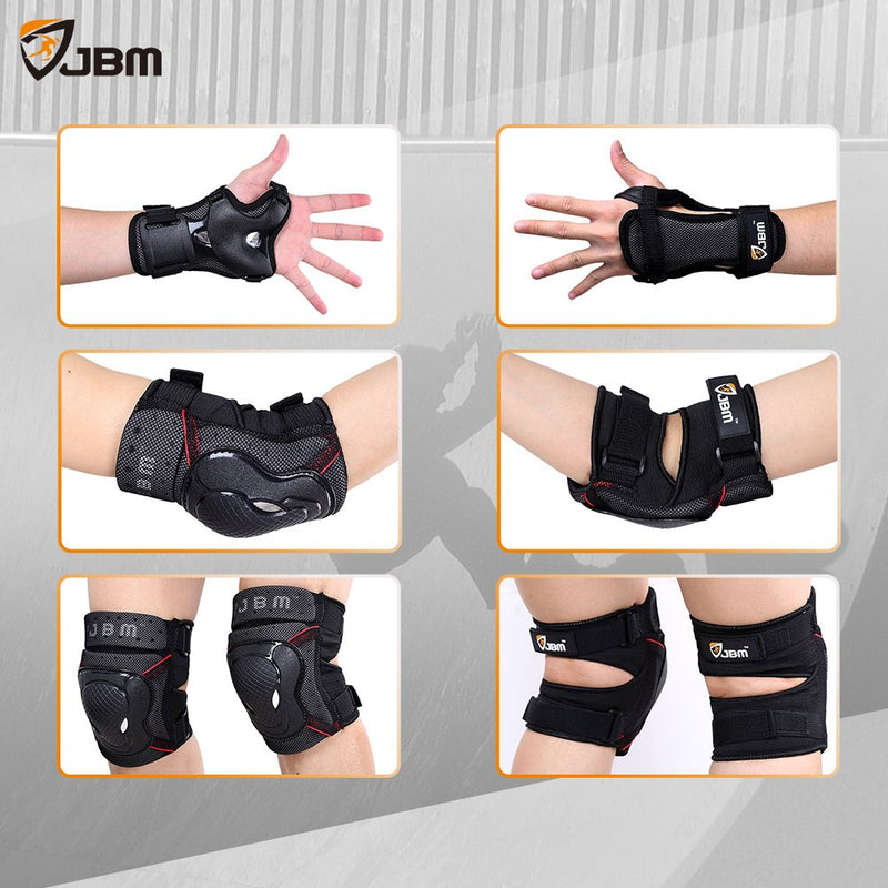 JBM BMX Bike Knee Pads and Elbow Pads with Wrist Guards Protective Gear Set for Biking, Riding, Cycling and Multi Sports Safety Protection: Scooter, Skateboard, Bicycle, Inline skatings Black Adult - BeesActive Australia
