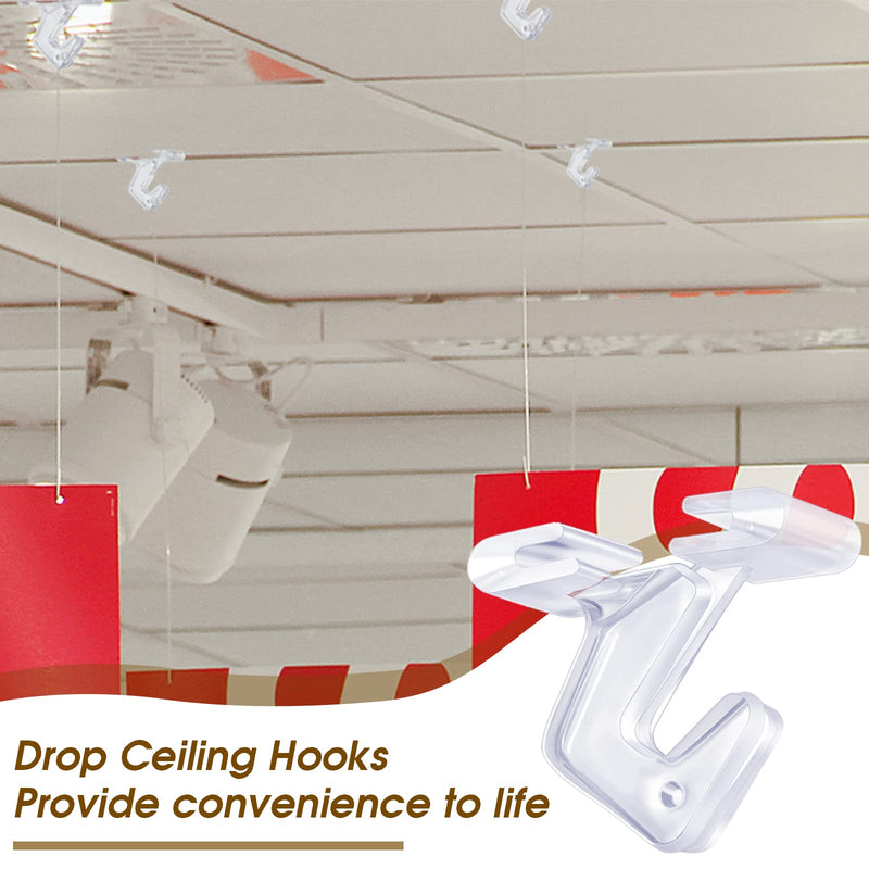 Hotop Clear Drop Ceiling Hooks Christmas Polycarbonate Ceiling Hanger T-Bar Track Clip Suspended Ceiling Hooks for Hanging Plants Office Signs Halloween Christmas New Year Decorations (50 Pieces) 50 - BeesActive Australia