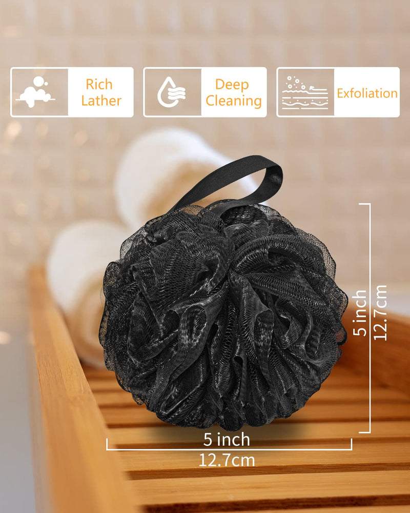 Aquior Shower Puff Loofahs, 60g/PCS Black Extra Large Mesh Pouf Easy Foaming Body Scrubber Exfoliator for Big Full Lather Cleanse(4 Pack) Black-4pc - BeesActive Australia