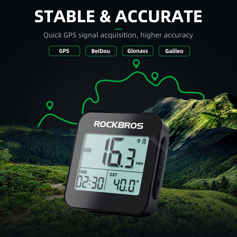 ROCKBROS GPS Bike Computer with Mount, Accurate Bike Speedometer Wireless with Automatic Backlight, Bicycle Odometer IPX6 Waterproof and 600mAH Battery Large Display Screen - BeesActive Australia
