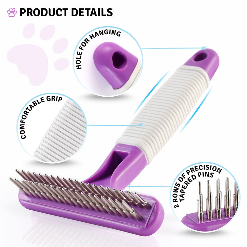 Detangling Pet Comb with Long & Short Stainless Steel Teeth for Removing Matted Fur, Knots & Tangles (Grooming Comb) and Dog Grooming Rake - Dematting Tool with Stainless Steel Shedding Comb Bundle - BeesActive Australia