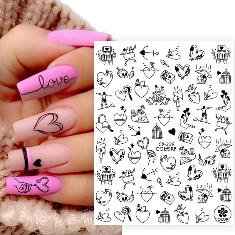 5 Sheet Art Nail Stickers Black and White Lines Fresh Art Young Cool Girls, Female Nails, Decorative Nail Accessories, Manicure Skills Simple and Fashionable - BeesActive Australia