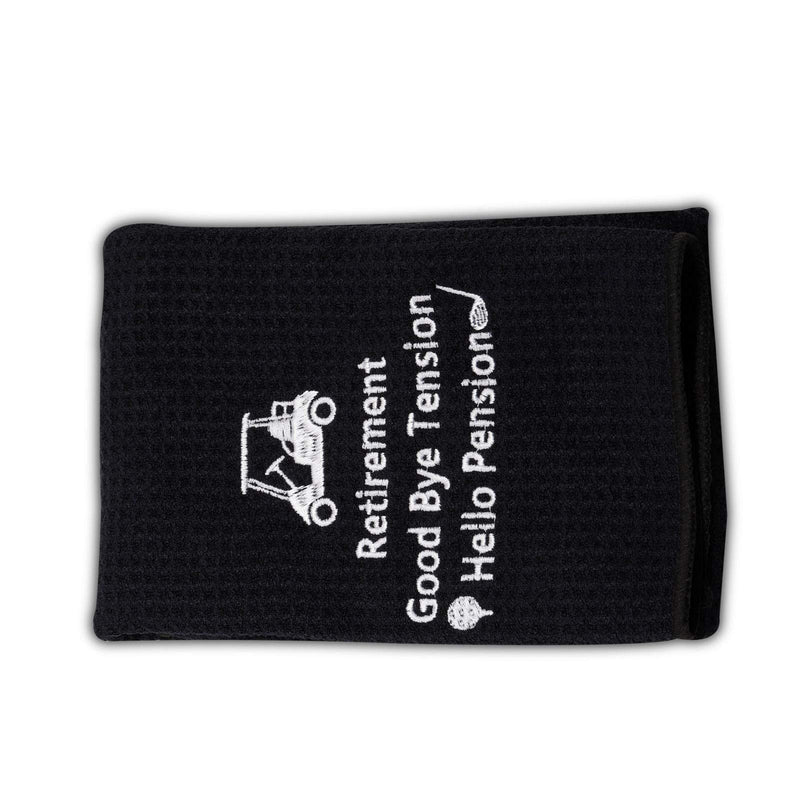 PXTIDY Retirement Golf Towel Good Bye Tension Hello Pension Embroidered Golf Towel with Clip Golfer Gift Golf Retirement Gifts for Men or Women (Black) Black - BeesActive Australia