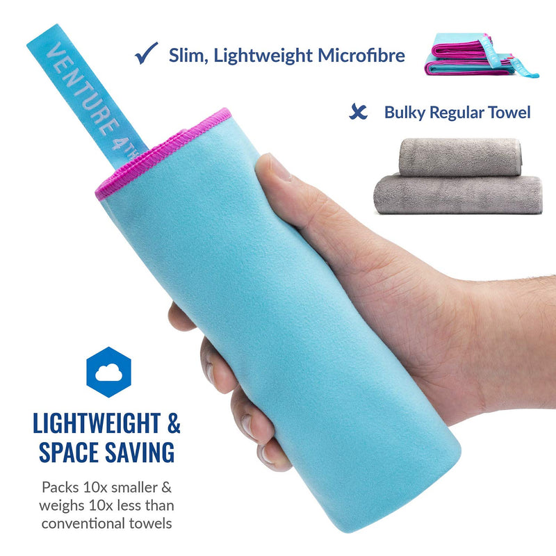 VENTURE 4TH Quick Dry Travel Towel - Fast Drying Ultra Soft Microfiber Towels - Essential for Camping, Backpacking, Yoga, Swimming, Gym, Sports and Beach - 3 Compact Sizes Blue Pink Medium 21" x 40" - BeesActive Australia