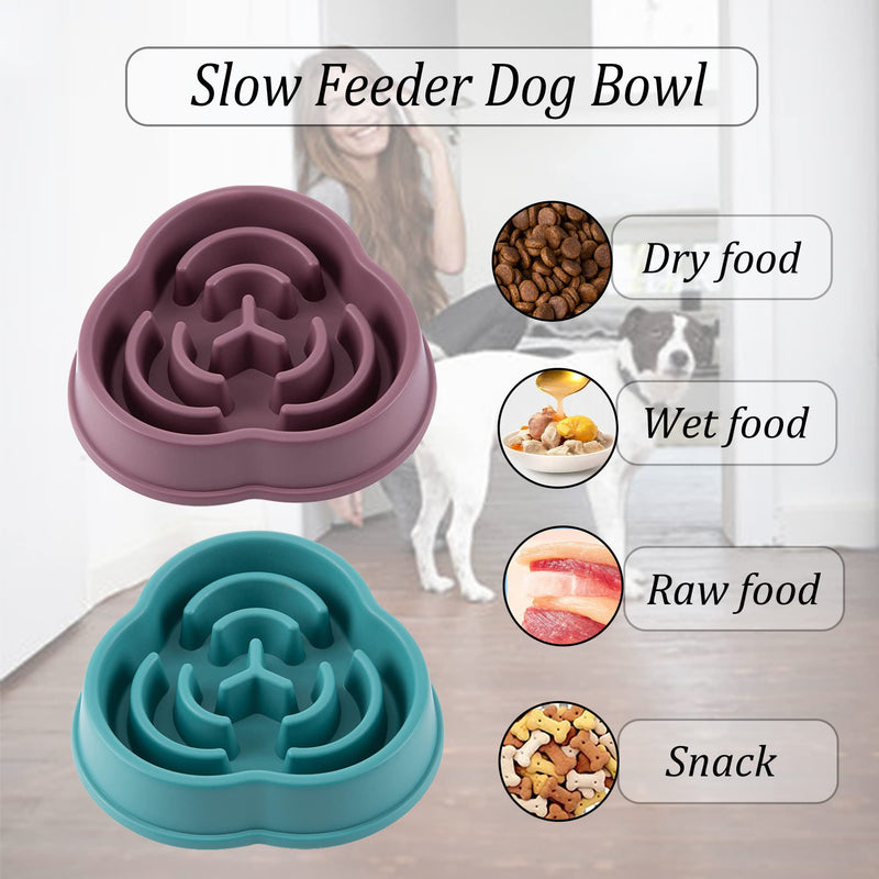 Slow Feeder Dog Bowl for Small Medium Dogs Non Slip Slow Eating Dog Bowl Anti Choking Food Bowls Maze Puzzle Anti-Overeating Feeding Puppy Bowls (2 Pack) Purple+Green - BeesActive Australia