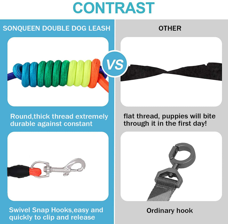 SONQUEEN Heavy Duty 3 Dog Leash,3 Way Dog Leash No Tangle,Multiple Dog Leash Detachable 360° Swivel with Soft Padded Handle,for Walking and Training Two/Three Dog Leash - BeesActive Australia