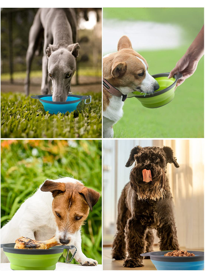 WOOPET Dog Bowls - Human Grade, Collapsible Dog Bowls, BPA Free, Food Grade Silicone Dog Bowls- Easy to use Indoors or for Traveling 5.5 cups Blue + Green - BeesActive Australia