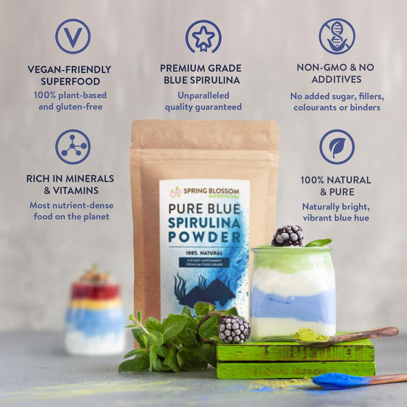 75G Blue Spirulina Powder 100% Natural Phycocyanin Vibrant Blue Colour Premium Quality Vegan Superfood Packed with Antioxidants, Protein, Vitamins & Amino Acids, Nutrient-Dense Immune System Booster - BeesActive Australia