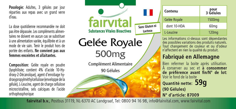 Fairvital | Royal Jelly Extract 500mg - HIGH Dosage - 90 Capsules - standardised to 4% 10-DHA - BeesActive Australia