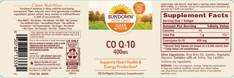 Sundown Naturals CoQ10 400 mg 30 Softgels - BeesActive Australia