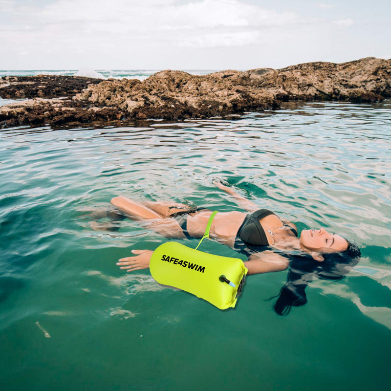 SAFE4SWIM Swim Buoy for Open Water Swimming - Be Bright, Be Seen & Be Safer with Adjustable Swim Bubble Waist Belt, 15L Yellow - BeesActive Australia