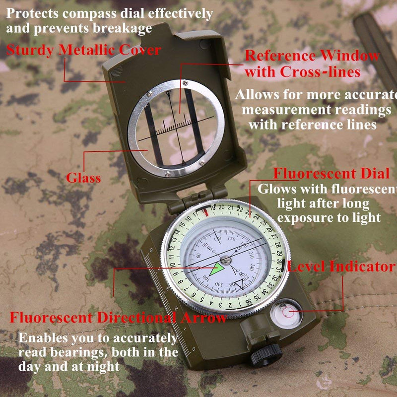 Sportneer Military Lensatic Sighting Compass, Compass Survival Tactical Compass Backpacking Compass Compact Handheld Compass with Carry Bag, Waterproof Boy Scout Compass for Hiking Camping Hunting Outdoor Army Green - BeesActive Australia