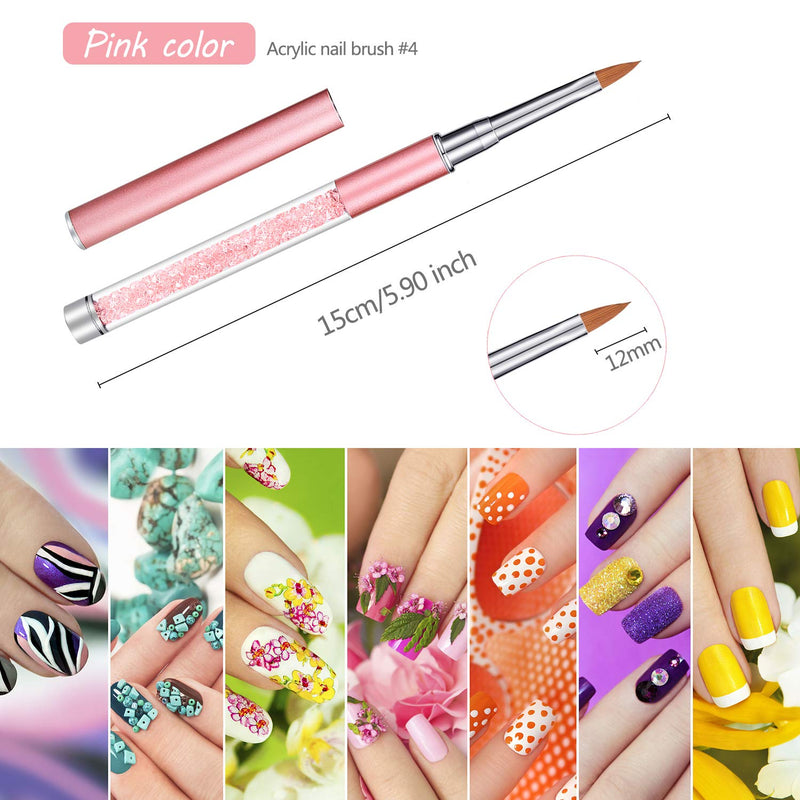 5 Pieces Rhinestone Nail Brush Set Metal Handle 3D Nail Art Brush Salon Using Acrylic Manicure Brush, Size 4, 6, 8, 10, 12 - BeesActive Australia