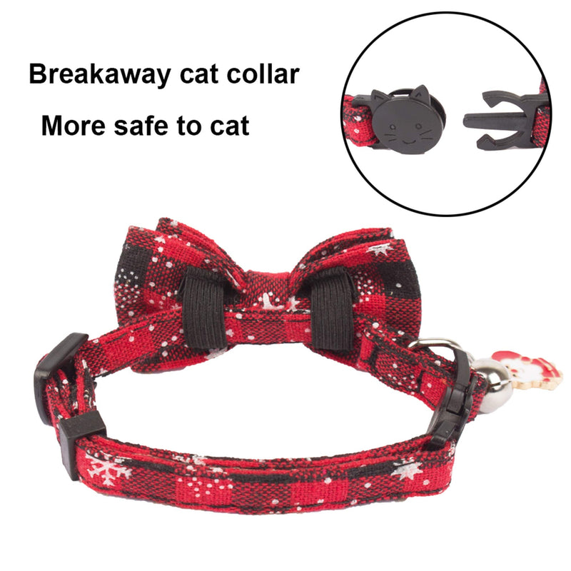 ADOGGYGO Christmas Cat Collar Breakaway with Cute Bow Tie Bell - 2 Pack Kitten Collar Red Green Plaid Pattern Xmas Kitten Collar with Removable Bowtie Cat Bow tie Collar for Kitten Cat (Red&Green-1) - BeesActive Australia