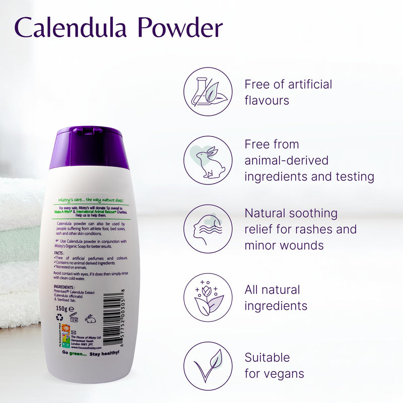 Mistry's Calendula Powder 150g - Natural Plant Based Powder for Wounds and Skin Irritation - Additive Free, Vegan - BeesActive Australia