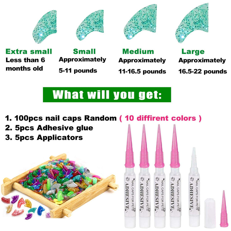 VICTHY 100pcs Cat Nail Caps, Colorful Pet Cat Soft Claws Nail Covers for Cat Claws with Glue and Applicators, 10 Colors/Set Medium - BeesActive Australia