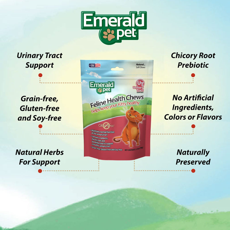 Emerald Pet Feline Health Chews UT Support — Natural Grain Free Urinary Tract Health Cat Chews — Cat Supplements with Cranberry, Chicory Root, and Dandelion Leaf Extract — Made in USA, 2.5 oz Single Pack - BeesActive Australia
