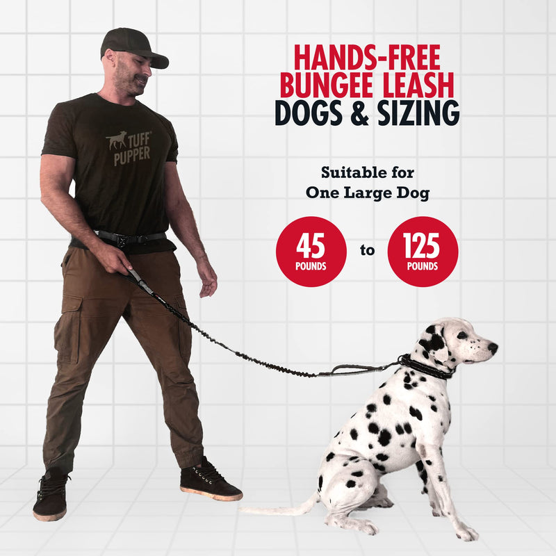 Tuff Pupper Heavy Duty Hands Free Bungee Dog Leash | Two Large Dogs Up to 250 lbs | Comfortable Shock Absorbing Bungee | Reflective Dual Padded Handles | Lumbar Waist Belt 22-45" | 360° Swivel Clips One Large Dog (45-125 pounds) - BeesActive Australia