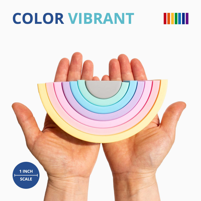 BLUE GINKGO Silicone Rainbow Stacker - Montessori Rainbow Nesting Puzzle | Kids and Toddler | Stacking Rainbow, Sensory Rainbow Toys - 7 Layers (Pastel) 7 Layer - BeesActive Australia