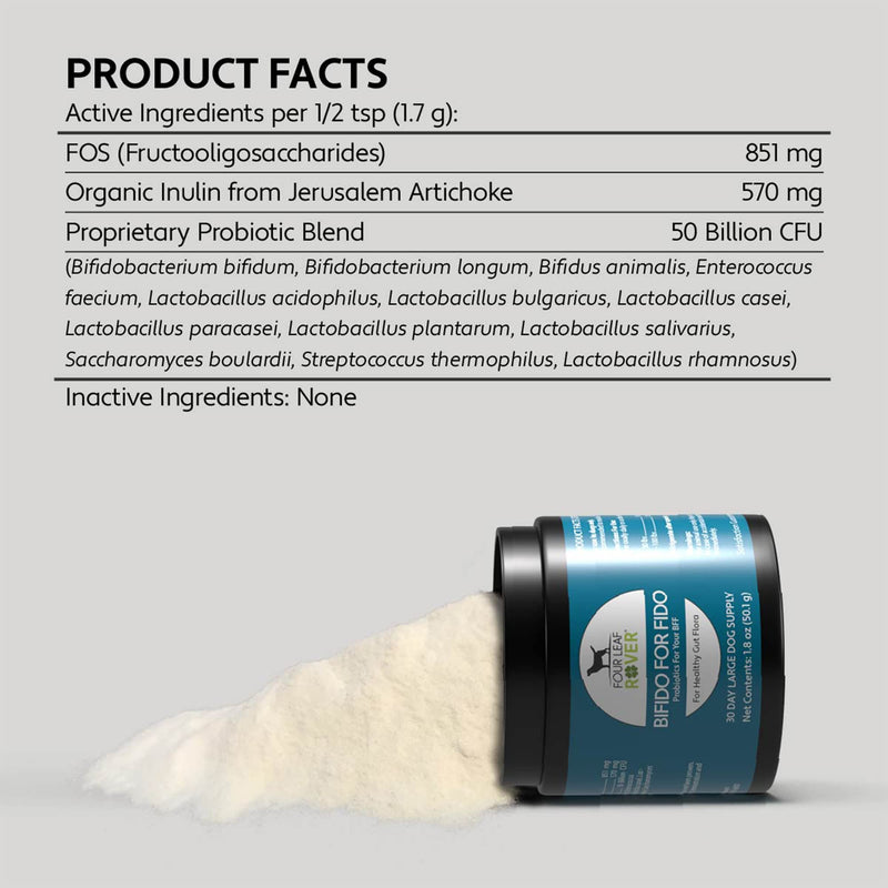 Four Leaf Rover: Bifido for Fido - Multi-Strain Dog Probiotics and Prebiotics for Immune Support - 50 Billion CFUs - Up to 120 Servings, Depending on Dog’s Weight - Vet Formulated - for All Breeds - BeesActive Australia