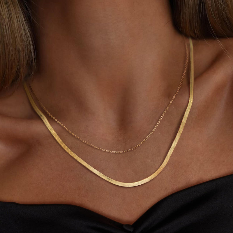 Risamil Gold Necklace for Women, 14K Gold Plated/Silver Layered Necklaces for Women, Dainty Gold Necklace Set Chain Choker Necklace Gold Jewelry Gift for Women and Girls 3 Layered O Chain/Cuban/ Herringbone - BeesActive Australia