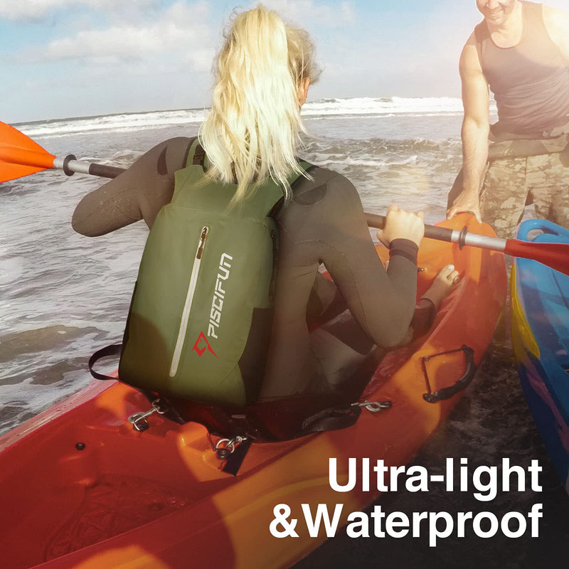 Piscifun LT Dry Bag Waterproof, Floating Dry Backpack, Lightweight Waterproof Dry Bag with Waist Pouch and Phone Case for Kayaking, Camping, Beach, Boating & Swimming for Men & Women 10l,20l,30l,40l Army Green - BeesActive Australia