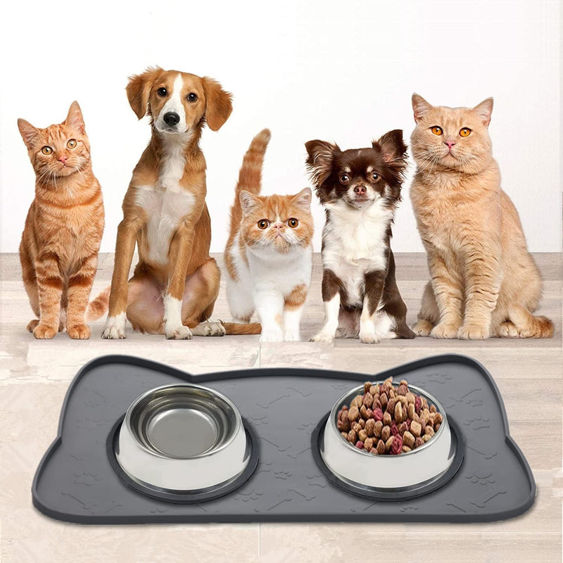 IYYI Cat Food Mat, Silicone Dog Bowl Mat for Food and Water, Waterproof Non Slip Pet Feeding Mat, Raised Edge Dog Food Tray to Stop Food Spills and Water Messes on Floor Black+M - BeesActive Australia