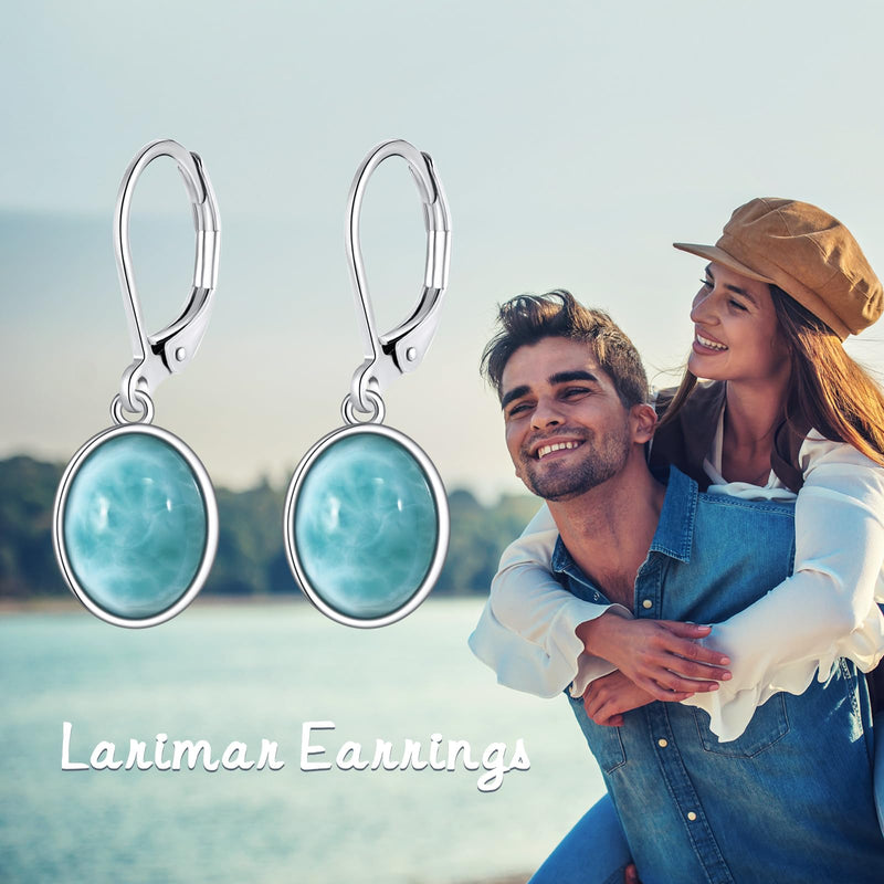 TALYKONG Larimar Earrings for Women Teardrop/Oval Leverback Dangle Drop Earings Jewelry for Girls oval - BeesActive Australia